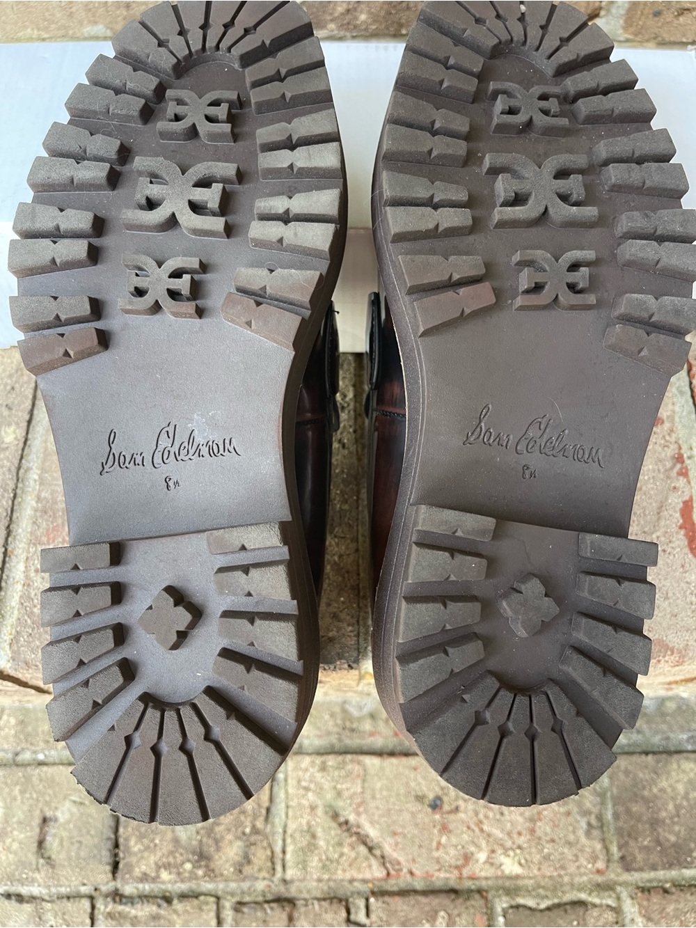 Sam Edelman Brown Lug Sole Horsebit Loafers Glossy Platform Shoes Women’s 8.5 - Picture 11 of 16